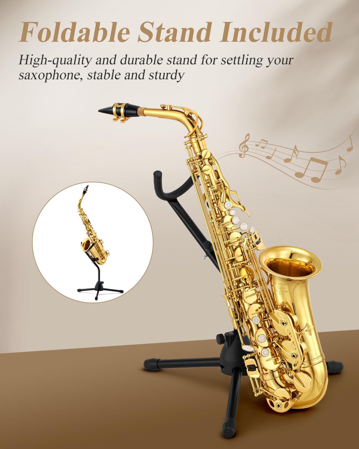 Eastar AS-Ⅱ Student Alto Saxophone E Flat Beginner Sax Full Kit, Carrying Case, Mouthpiece, Straps, Reeds, Stand, Golden Lacquer