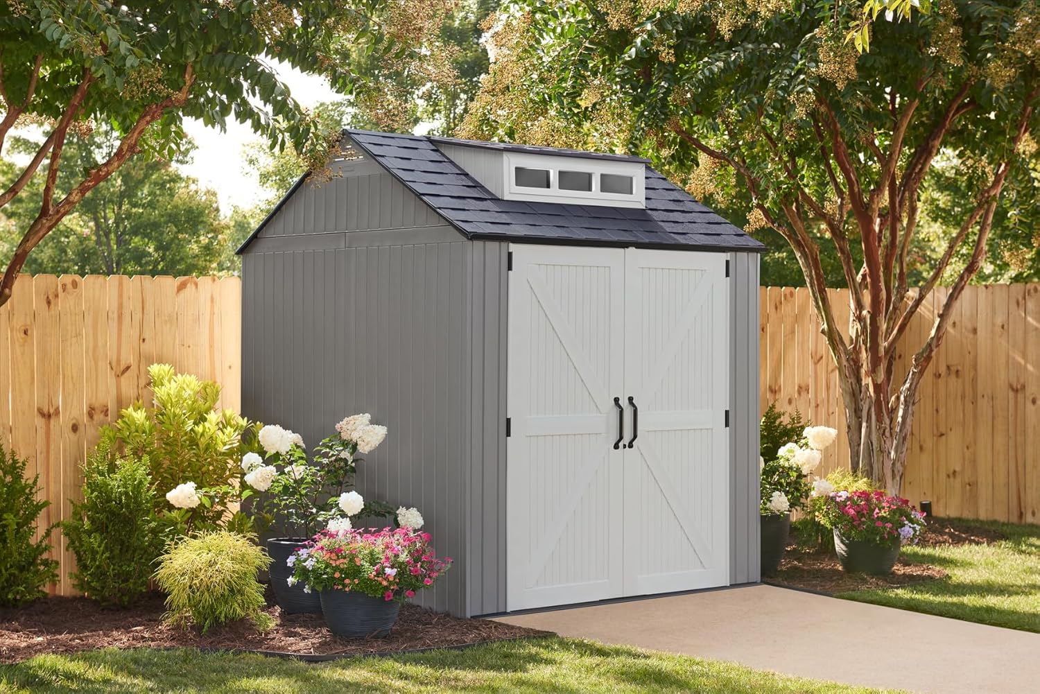 Keter Outdoor Storage Shed with Floor (7 x 7 ft),- (7 x 10 ft) Weatherproof, Gray, Home/Backyard/Garden Tool/Lawn Mower/Bike Storage/Pool Supplies